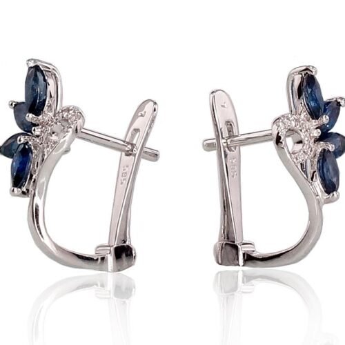 Alternative view of Gold earrings with 'english' lock with Diamonds , Sapphire