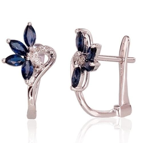 Gold earrings with 'english' lock with Diamonds , Sapphire