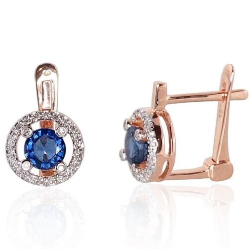 Gold earrings with 'english' lock with Diamonds , Sapphire