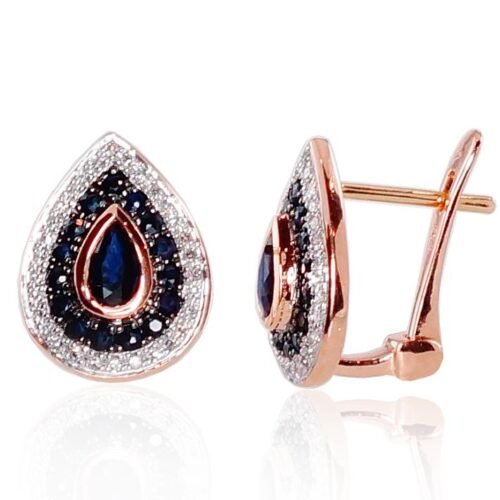 Gold earrings with 'english' lock with Diamonds , Sapphire