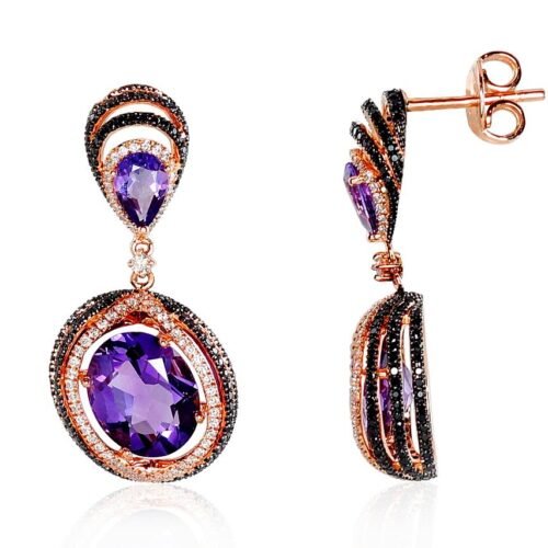 Alternative view of Gold classic studs earrings with Diamonds , Amethyst