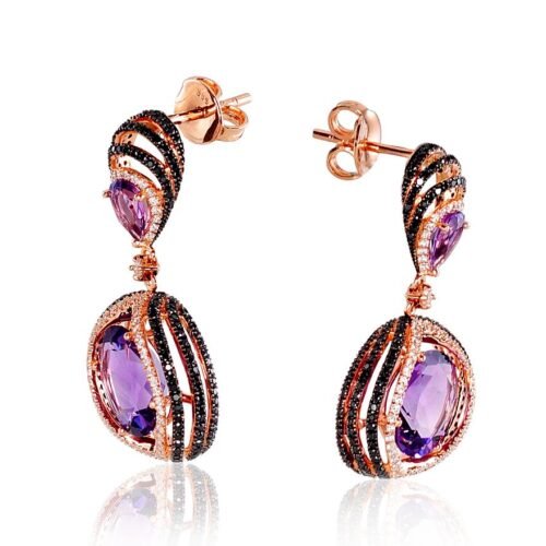 Gold classic studs earrings with Diamonds , Amethyst