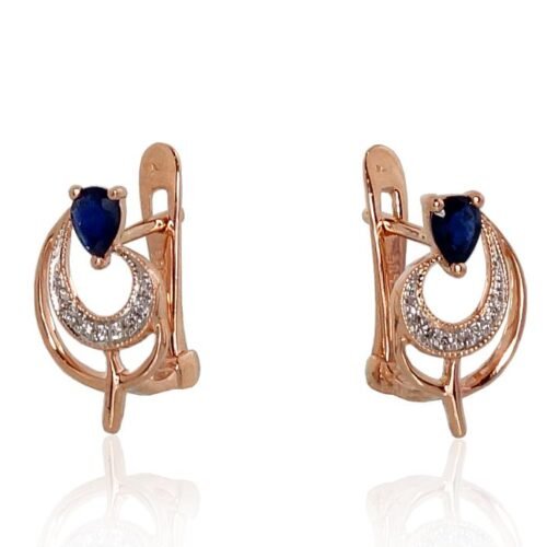 Alternative view of Gold earrings with 'english' lock with Diamonds , Sapphire