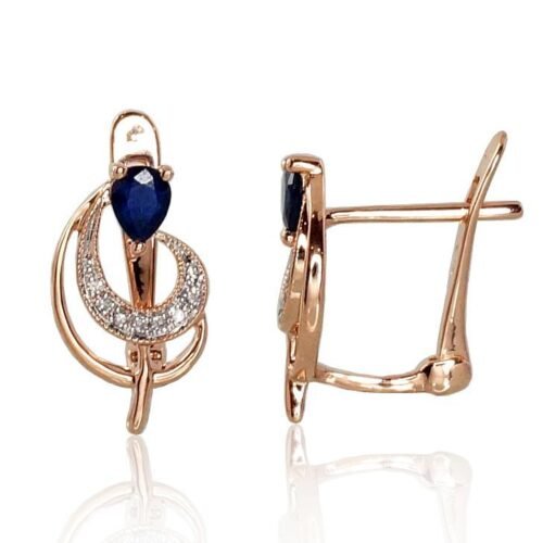 Gold earrings with 'english' lock with Diamonds , Sapphire