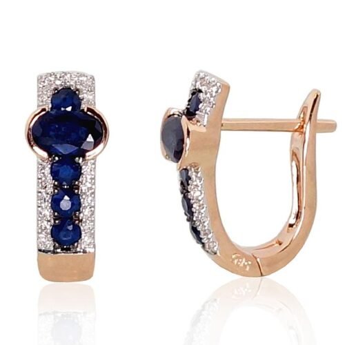Gold earrings with 'english' lock with Diamonds , Sapphire
