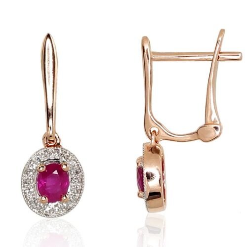 Gold earrings with 'english' lock with Diamonds , Ruby