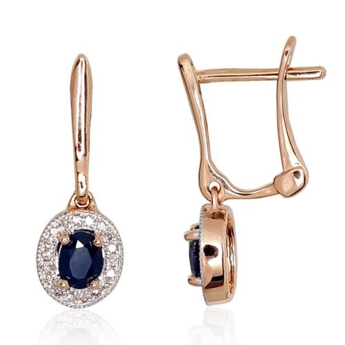 Gold earrings with 'english' lock with Diamonds , Sapphire