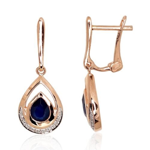 Gold earrings with 'english' lock with Diamonds , Sapphire