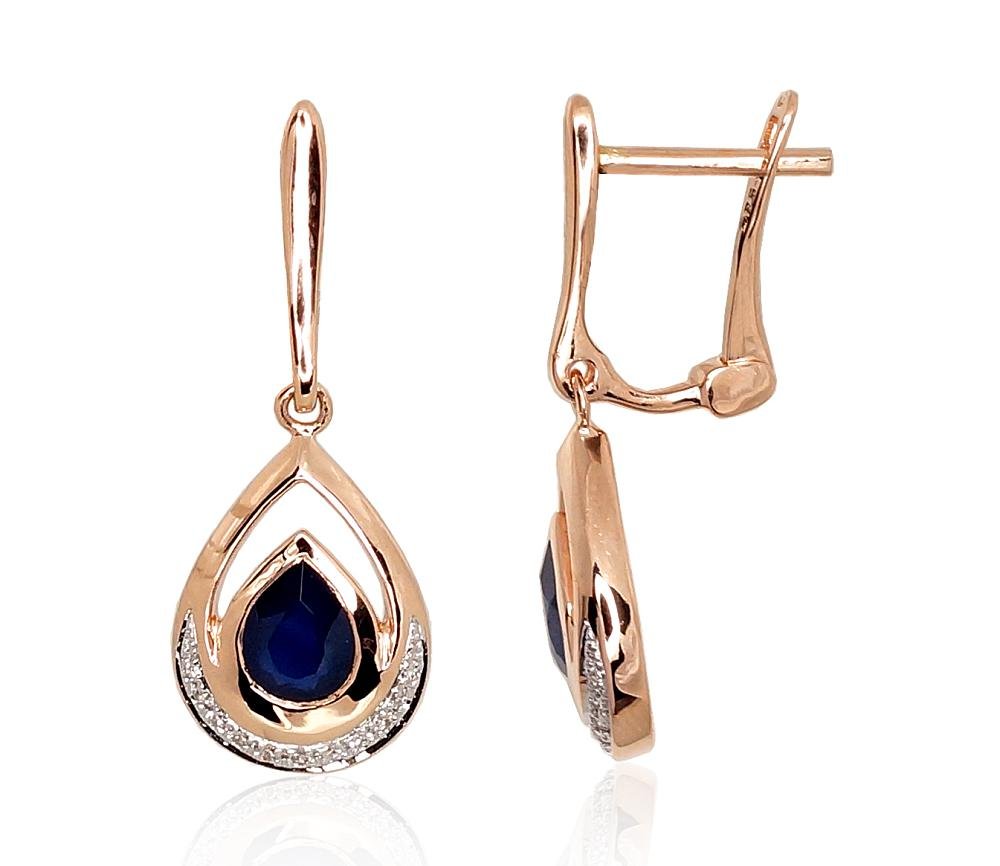 Gold earrings with 'english' lock with Diamonds , Sapphire