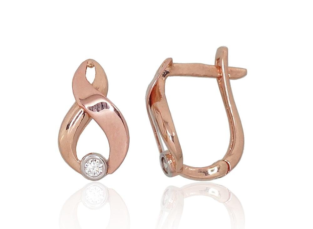 Gold earrings with 'english' lock with Zirkons