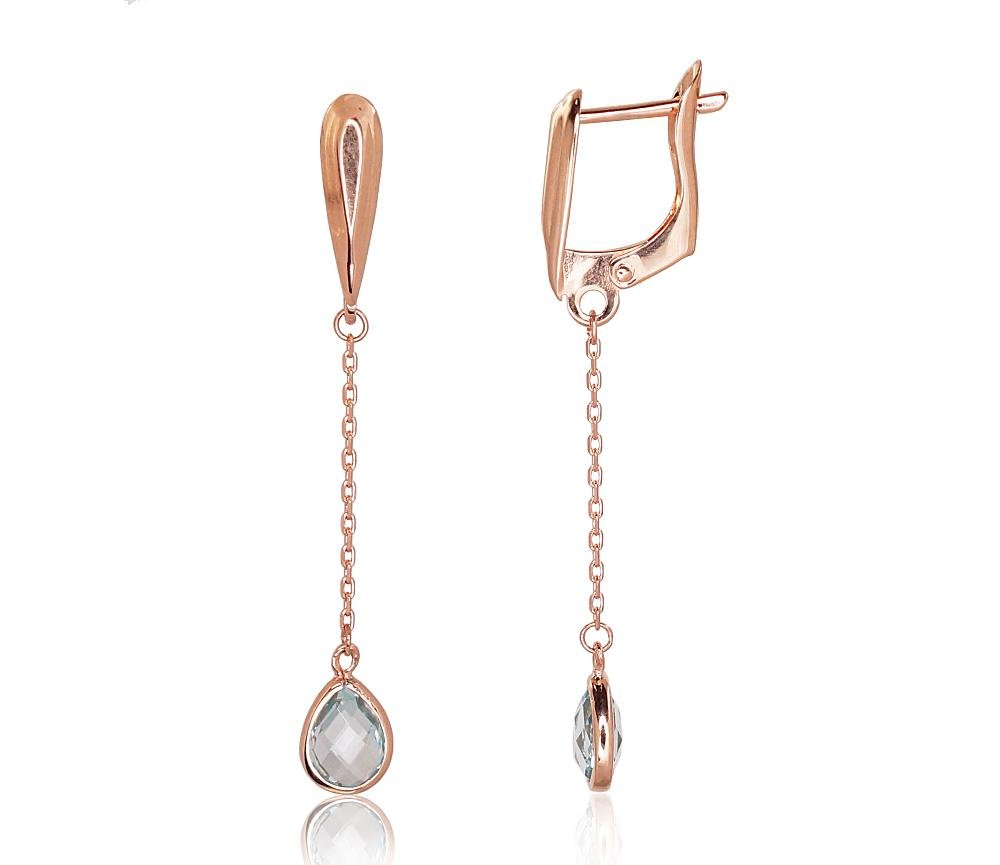 Gold earrings with 'english' lock with Sky Blue Topaz