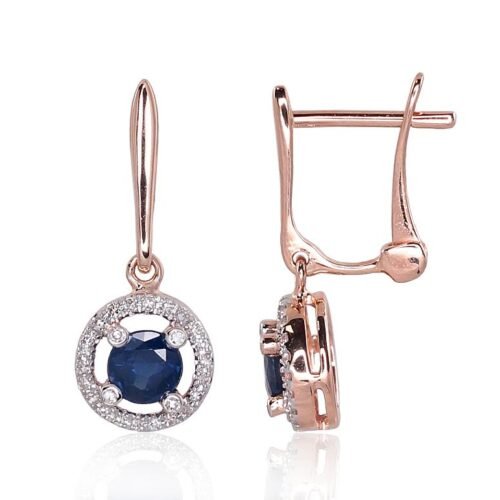 Gold earrings with 'english' lock with Diamonds , Sapphire