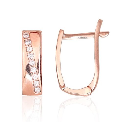 Gold earrings with 'english' lock with Zirkons