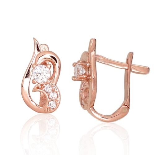 Gold earrings with 'english' lock with Zirkons