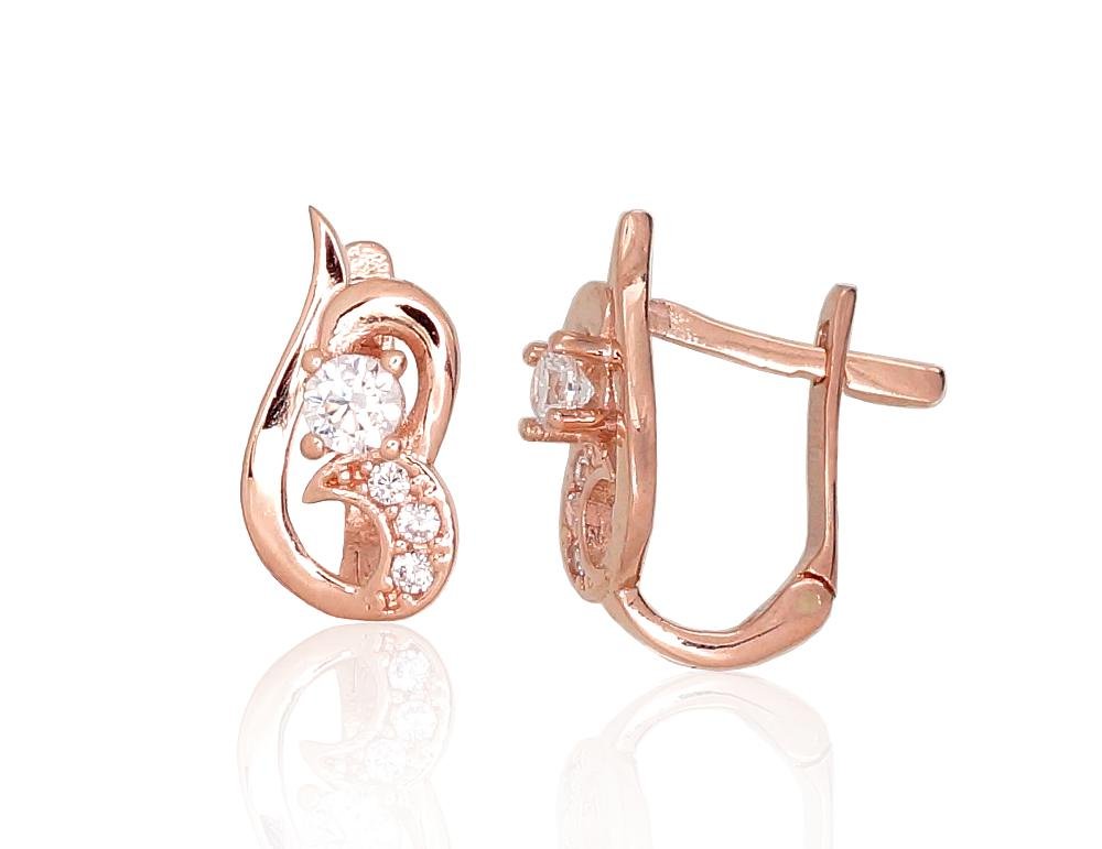 Gold earrings with 'english' lock with Zirkons