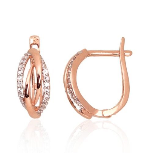 Gold earrings with 'english' lock with Zirkons