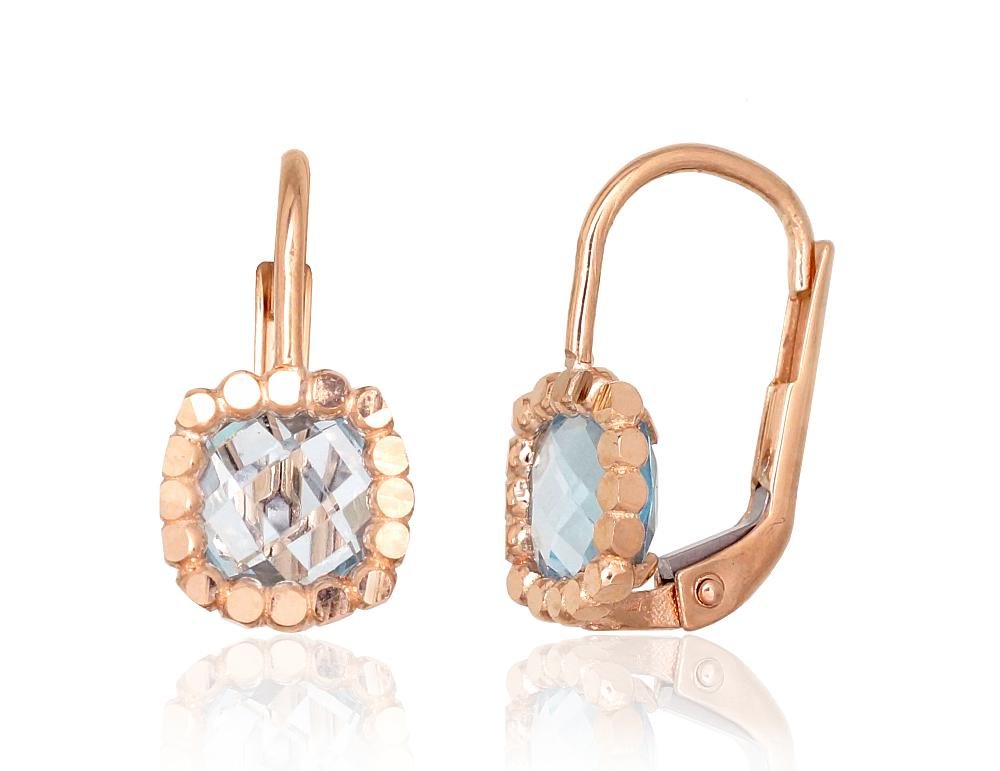 Gold earrings with 'english' lock with Sky Blue Topaz