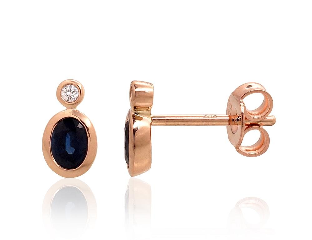 Gold classic studs earrings with Diamonds , Sapphire