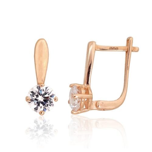 Gold earrings with 'english' lock with Zirkons