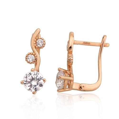 Gold earrings with 'english' lock with Zirkons