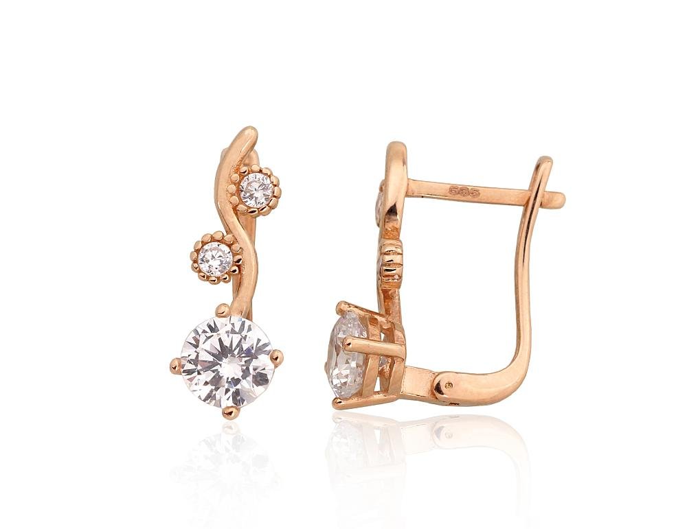 Gold earrings with 'english' lock with Zirkons