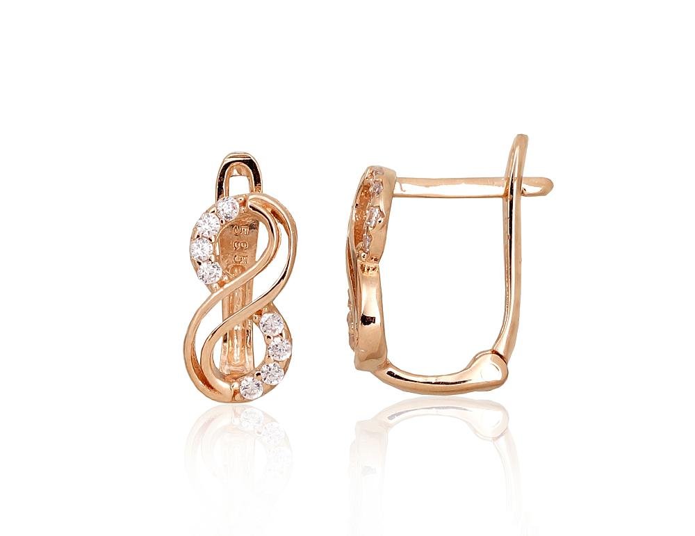 Gold earrings with 'english' lock with Zirkons