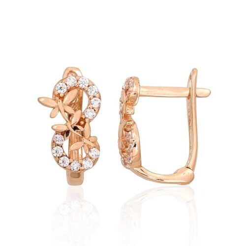 Gold earrings with 'english' lock with Zirkons
