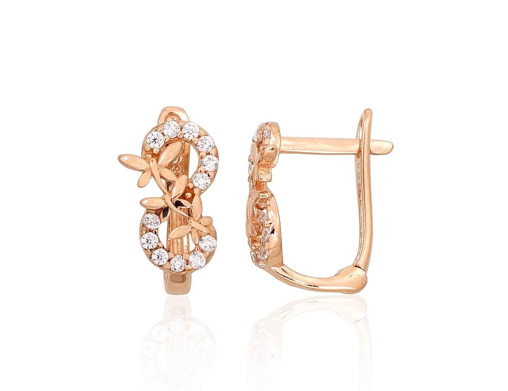 Gold earrings with 'english' lock with Zirkons