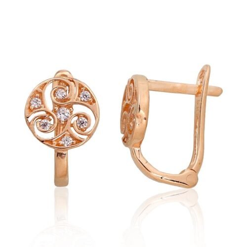 Gold earrings with 'english' lock with Zirkons