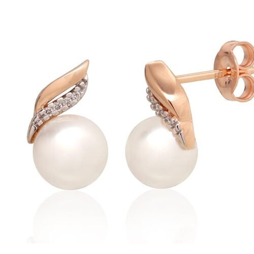 Gold classic studs earrings with Diamonds , Fresh-water Pearl