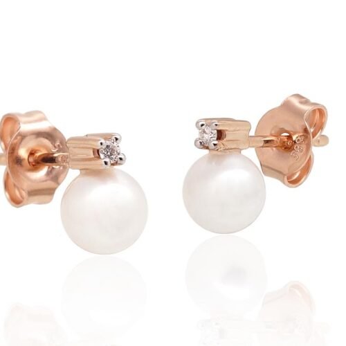 Alternative view of Gold classic studs earrings with Diamonds , Fresh-water Pearl