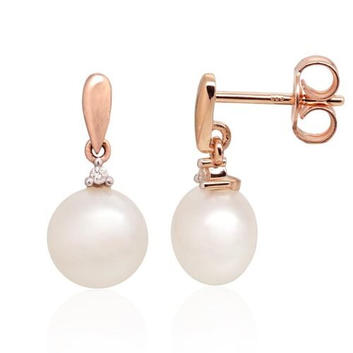Gold classic studs earrings with Diamonds , Fresh-water Pearl