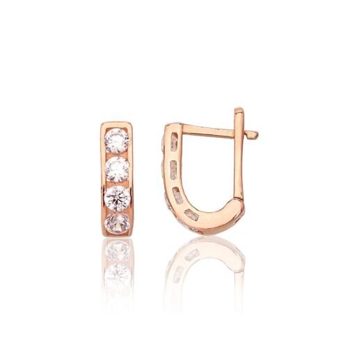Gold earrings with 'english' lock with Zirkons