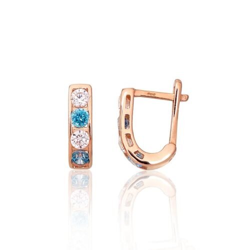 Gold earrings with 'english' lock with Zirkons