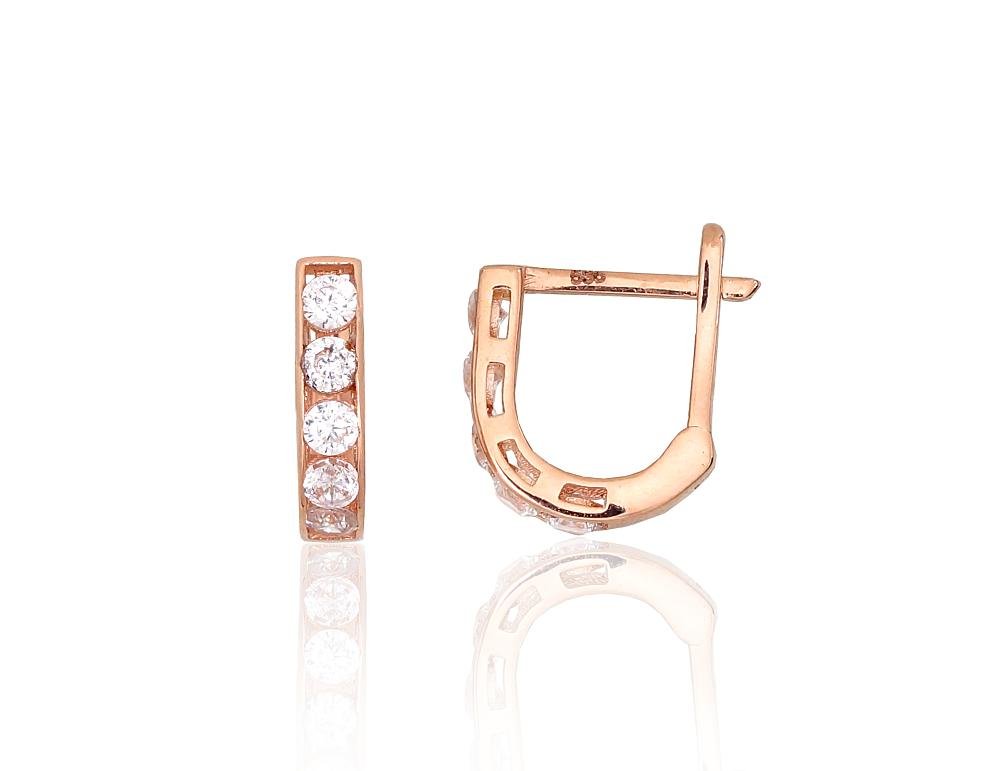 Gold earrings with 'english' lock with Zirkons