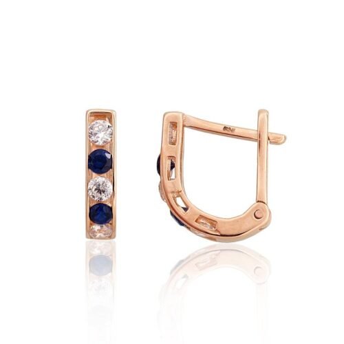 Gold earrings with 'english' lock with Zirkons