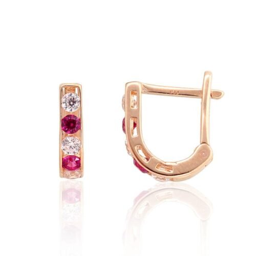 Gold earrings with 'english' lock with Zirkons