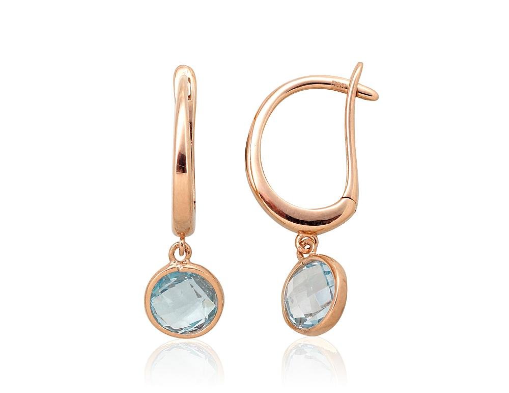 Gold earrings with 'english' lock with Sky Blue Topaz