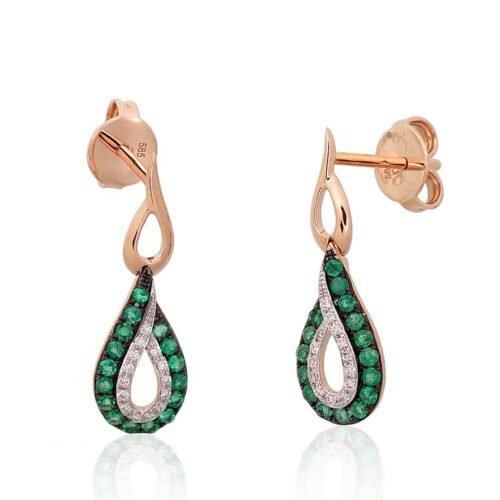 Alternative view of Gold classic studs earrings with Diamonds , Emerald