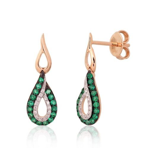 Gold classic studs earrings with Diamonds , Emerald