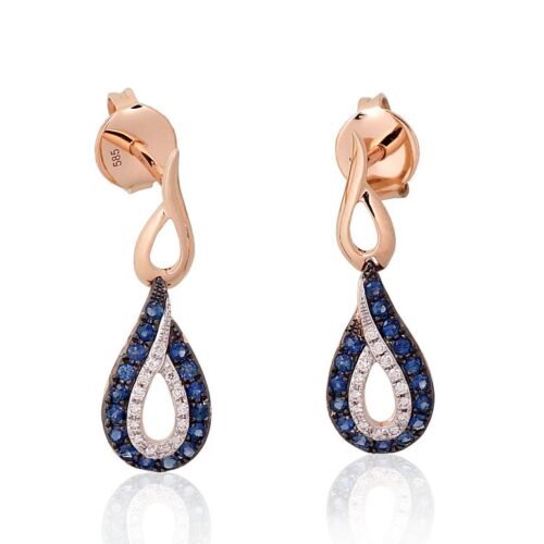 Alternative view of Gold classic studs earrings with Diamonds , Sapphire