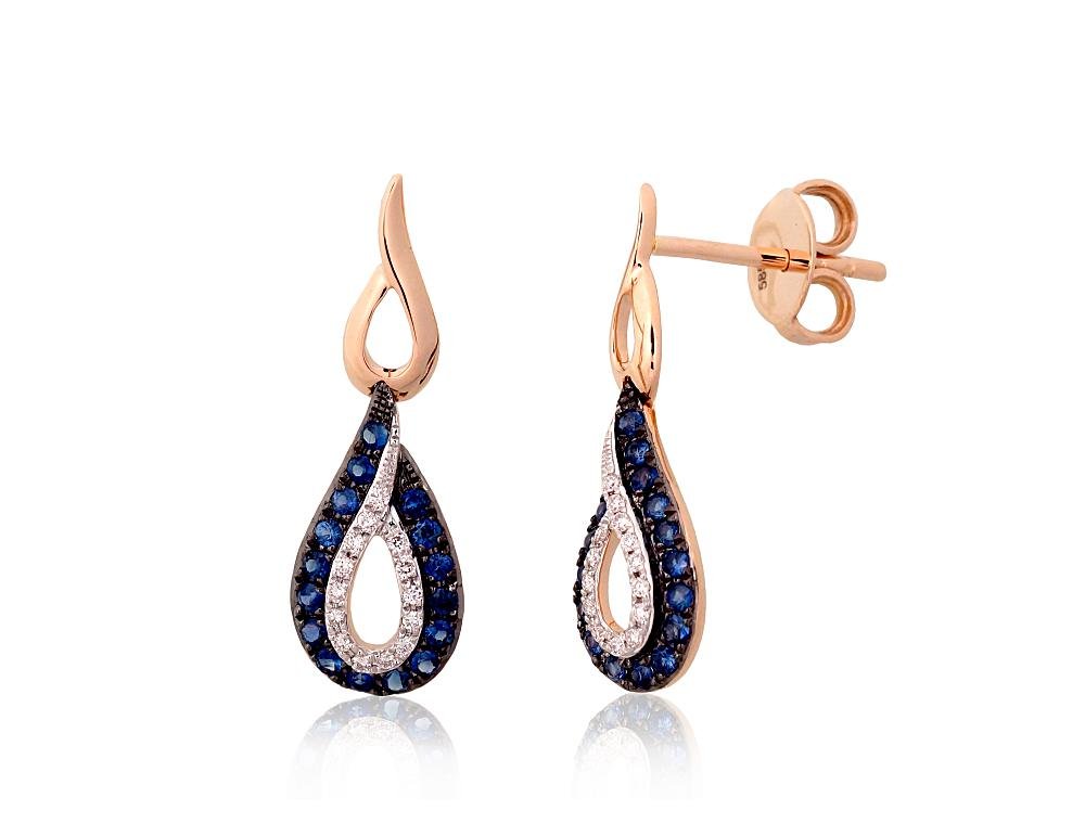 Gold classic studs earrings with Diamonds , Sapphire