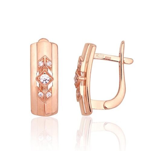 Gold earrings with 'english' lock with Zirkons