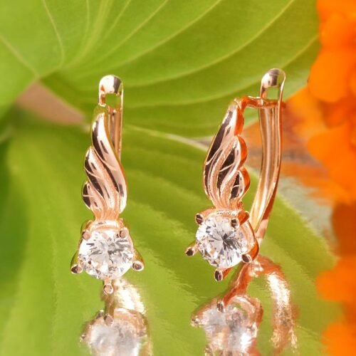 Alternative view of Gold earrings with 'english' lock with Zirkons