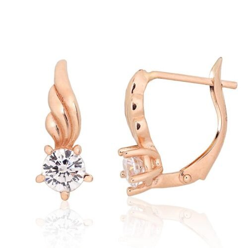 Gold earrings with 'english' lock with Zirkons