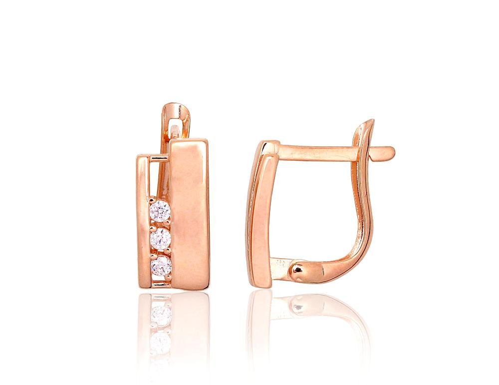 Gold earrings with 'english' lock with Zirkons
