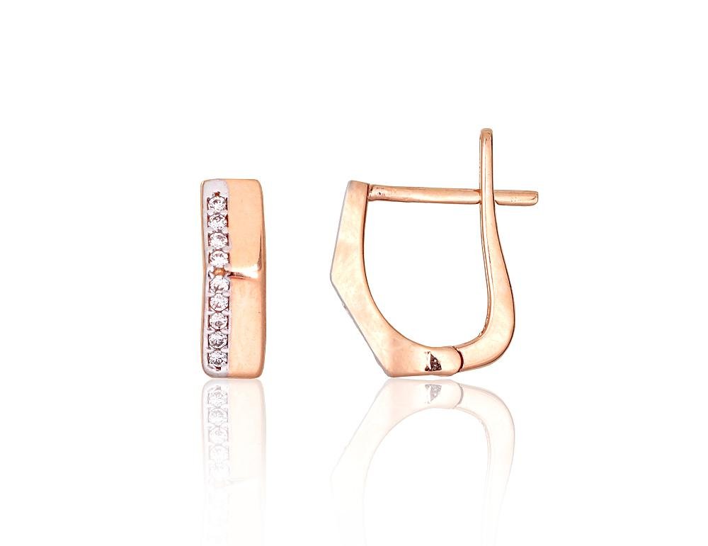Gold earrings with 'english' lock with Zirkons
