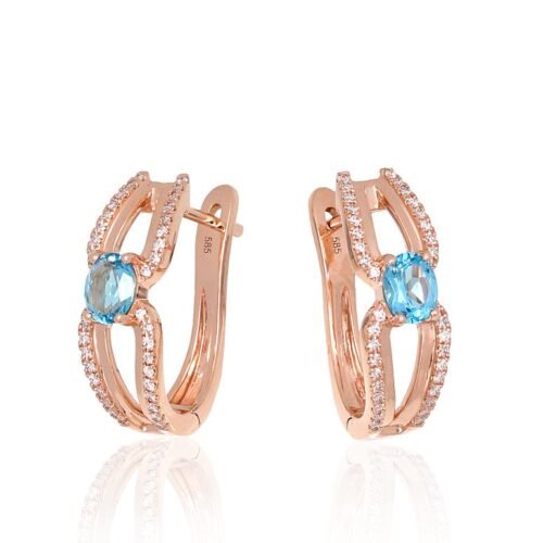 Alternative view of Gold earrings with 'english' lock with Diamonds , Sky Blue Topaz