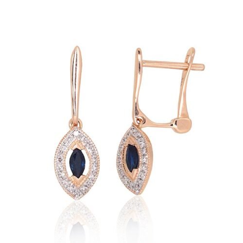 Gold earrings with 'english' lock with Diamonds , Sapphire