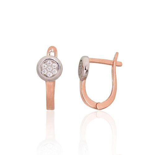 Gold earrings with 'english' lock with Zirkons